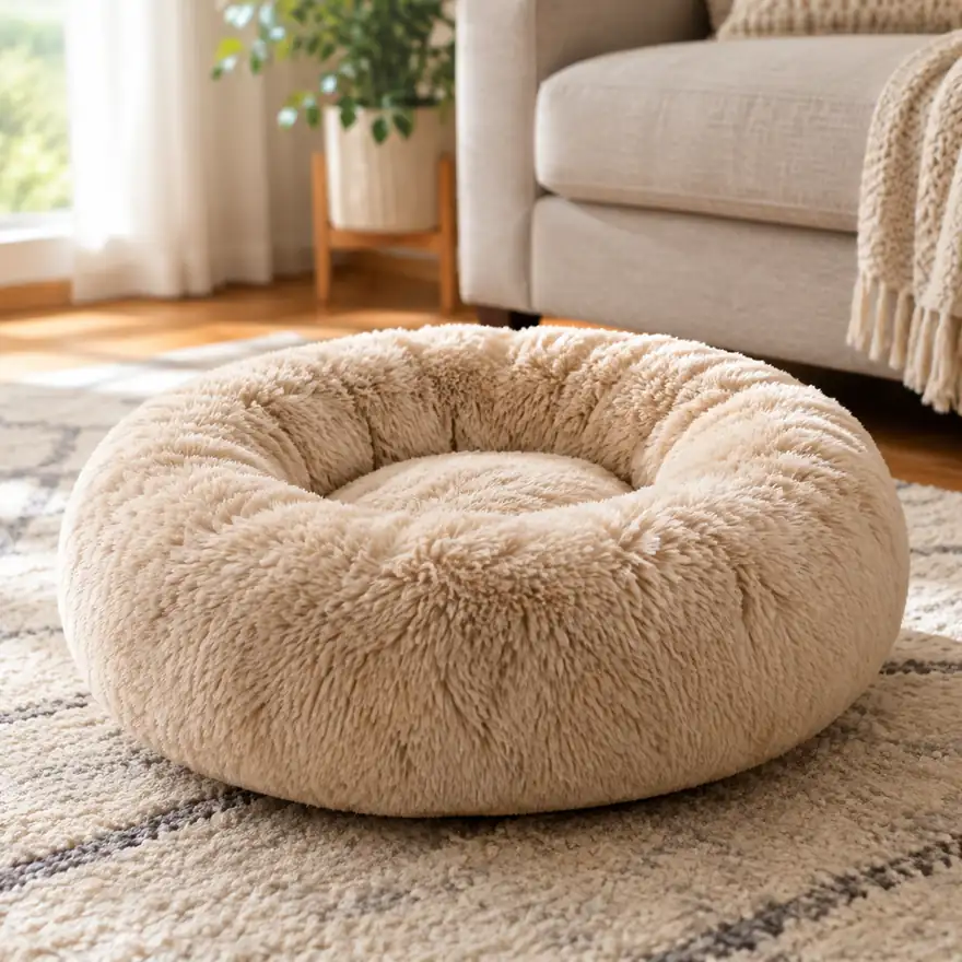 Calming Donut Pet Bed - in a real home