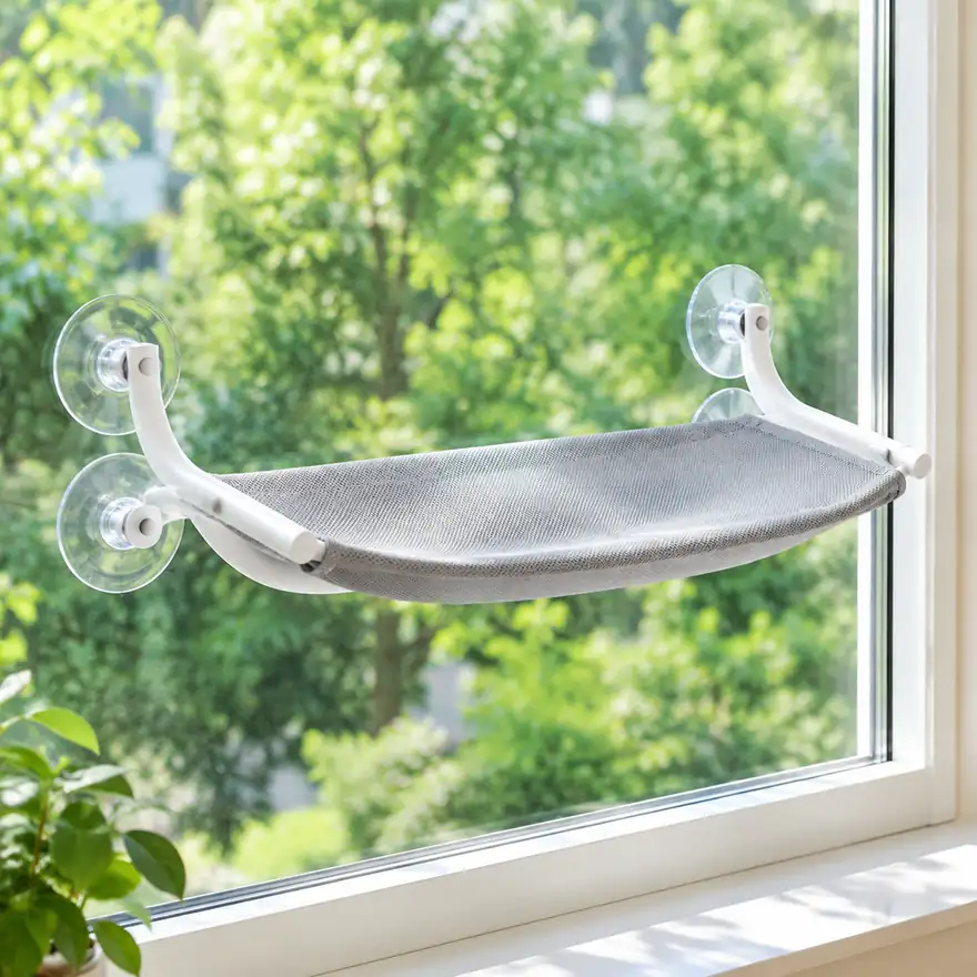 Window-Mounted Cat Hammock - in a real home